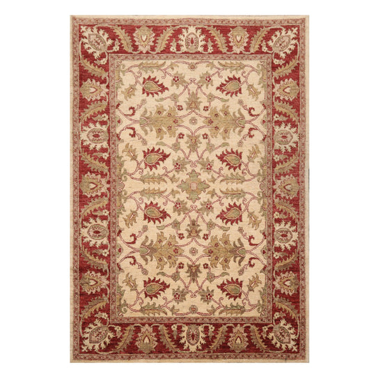 5'9" x 8'4" Hand Knotted Peshawar 100% Wool Arts and Craft Area Rug Beige