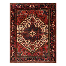 05' 01''x06' 06'' Ivory Red Black Color Hand Knotted Persian 100% Wool Traditional Oriental Rug