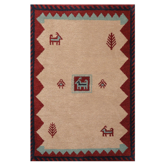 4'1" x 6'1" Hand Knotted Wool thick pile Gabbeh Area Rug Traditional Beige