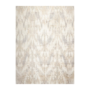 9' 1''x12' 1'' Ivory Tan Gray Color Hand Knotted Hand Made 100% Silk Modern & Contemporary Oriental Rug