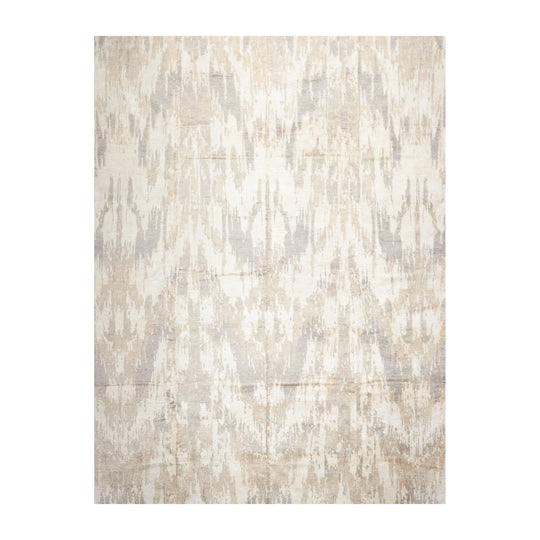 9x12 Ivory, Tan Hand Knotted Hand Made 100% Silk Boho Modern & Contemporary Oriental Area Rug