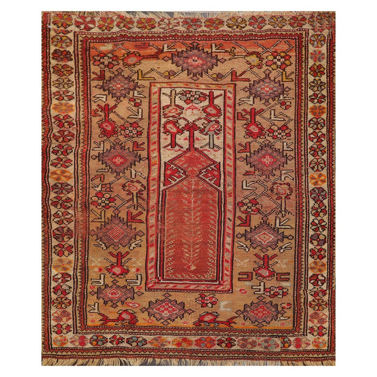 3'8" x 4'5" Hand Knotted 100% Wool Antique Turkish Oushak Oriental Area Rug Tan