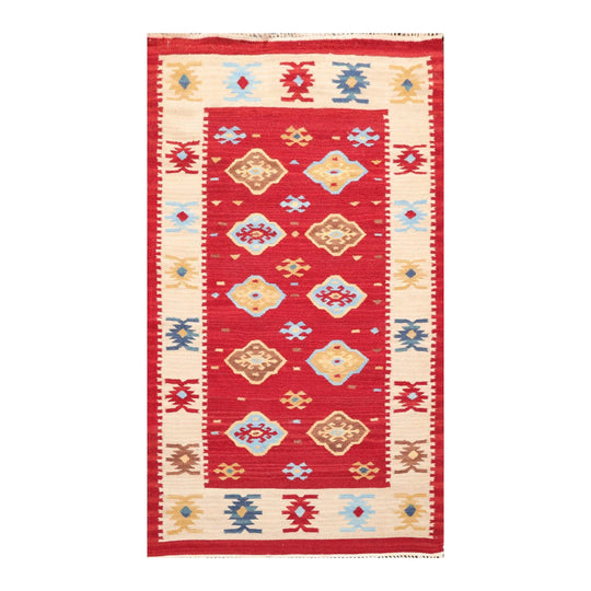 3' x 5' Hand Woven 100% Wool Southwestern Kilim Oriental Area rug Red