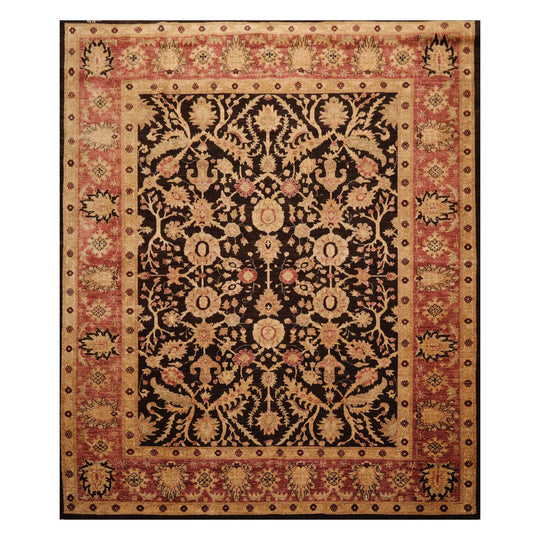 8’4" x 9’10" Hand Knotted Wool Peshawar Super Fine Oriental Area Rug Dark Chocolate