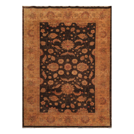 6'3" x 9'7" Hand Knotted Wool Peshawar Silky Sheen Oriental Area Rug Chocolate