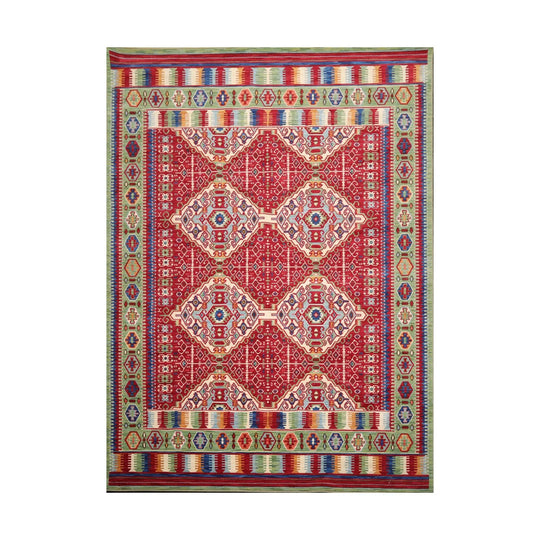 8' x 11' Geometric Traditional Wool Area Rug Red Made in USA
