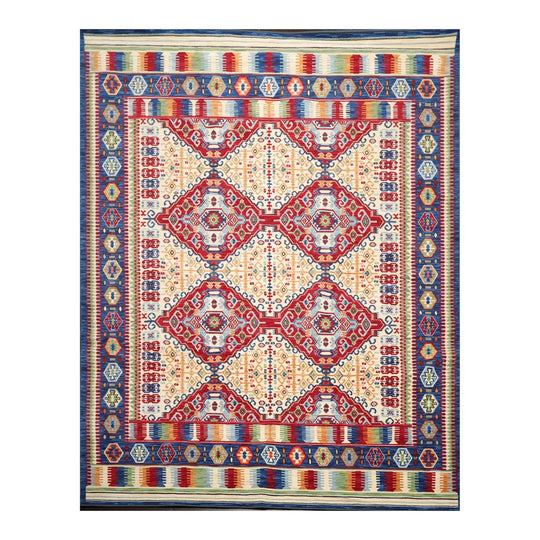 8 x 11 Geometric Panel Style Wool Area Rug Ivory Made in USA