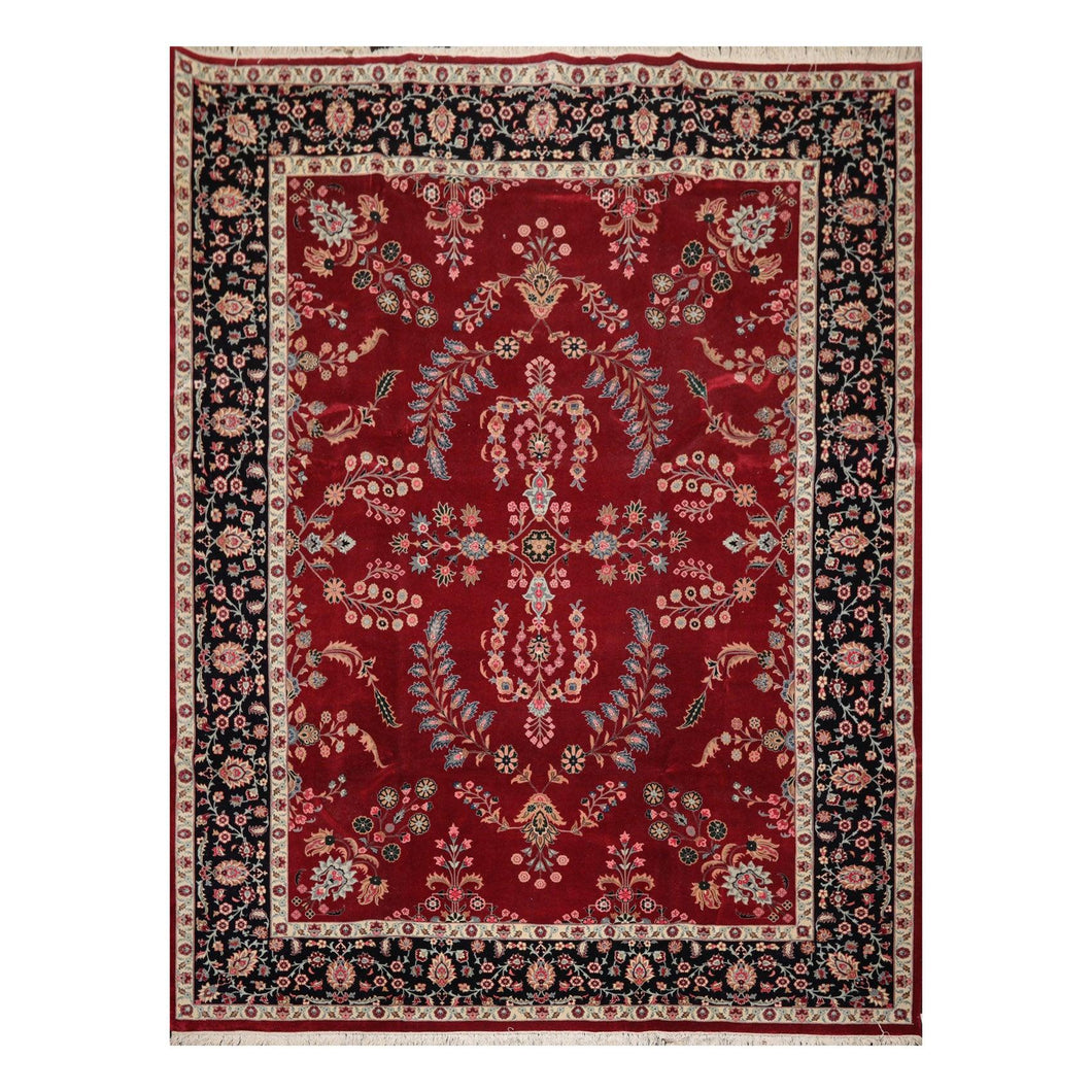 9' 2''x12' 5'' Burgundy Black Ivory Color Hand Knotted Persian 100% Wool Traditional Oriental Rug