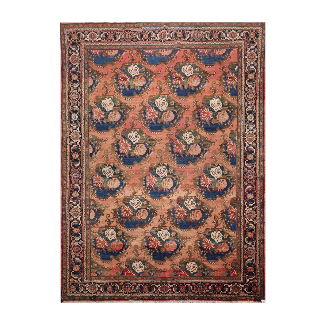 8' 9''x11' 4'' Rust Navy Brown Color Hand Knotted Persian 100% Wool Traditional Oriental Rug