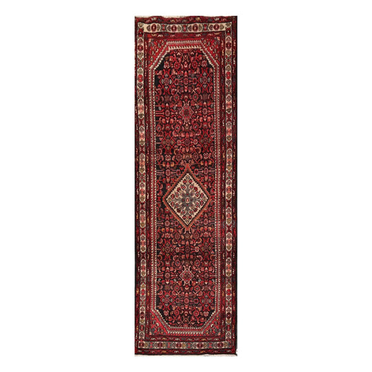3'3'' x 10'8'' Vintage Runner Hand Knotted Hamadaan Oriental Area Rug Charcoal