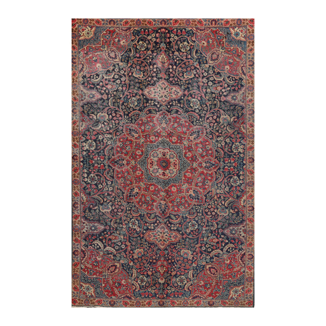 5' 9''x9' 7'' Rust Navy Beige Color Hand Knotted Persian 100% Wool Traditional Oriental Rug