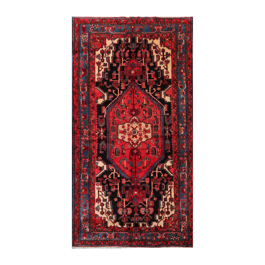 5' 6''x10' 2'' Red Charcoal Ivory Color Hand Knotted Persian 100% Wool Traditional Oriental Rug