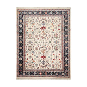 8' 11''x11' 8'' Ivory Navy Blue Color Hand Knotted Persian 100% Wool Traditional Oriental Rug