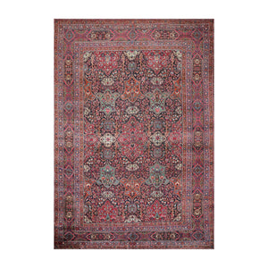 Antique 9'5'' x 13'6'' Hand Knotted 100% Wool Mashaad Traditional Area Rug Navy - Oriental Rug Of Houston