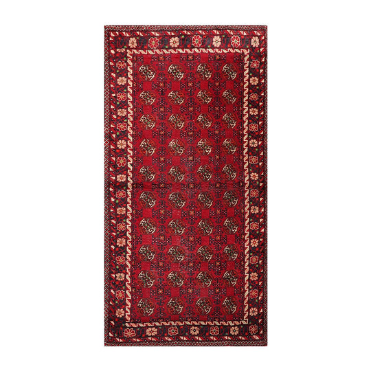 3'10''x7'3" Runner Hand Knotted Wool Hamadaan Traditional Oriental Area Rug Red