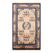 5' x8' 1'' Beige Peach Navy Color Hand Knotted Oriental 100% Wool Traditional Oriental Rug