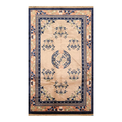 5' x 8'1'' Vintage Hand Knotted Oriental Wool Chinese Art Deco Area Rug Beige - Oriental Rug Of Houston