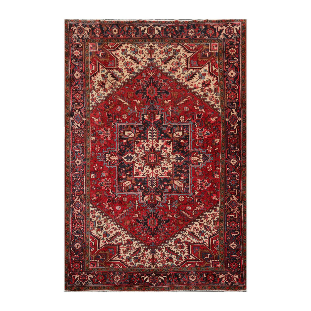 8' x11'  Red Ivory Charcoal Color Hand Knotted Persian 100% Wool Traditional Oriental Rug