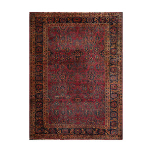 9' 1''x12' 3'' Rose Navy Gold Color Hand Knotted Persian 100% Wool Traditional Oriental Rug