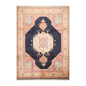 8' 11''x11' 8'' Navy Ivory Rose Color Hand Knotted Persian 100% Wool Traditional Oriental Rug