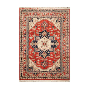 8' 2''x11' 9'' Burnt Orange Beige Navy Color Hand Knotted Persian 100% Wool Traditional Oriental Rug