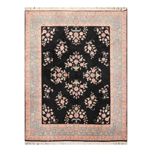7' 8''x9' 8'' Black Turquoise Pink Color Hand Knotted Persian 100% Wool Traditional Oriental Rug