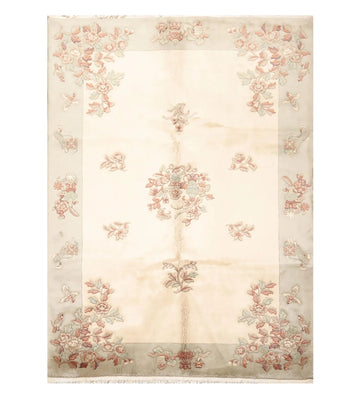 6x9 Ivory Hand Knotted Wool Thick Pile French Aubusson Savonnerie Oriental Area Rug - Oriental Rug Of Houston