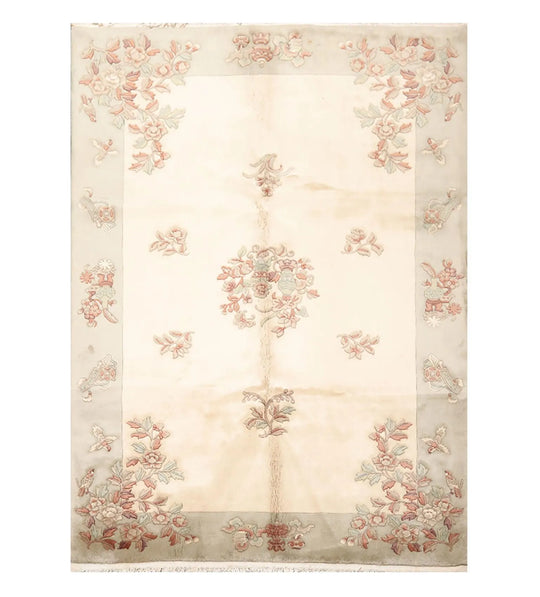 6x9 Ivory Hand Knotted Wool Thick Pile French Aubusson Savonnerie Oriental Area Rug