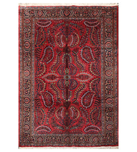 5' 10''x8' 7'' Rusty Red Midnight Blue
 Green Color Hand Knotted Persian 100% Wool Traditional Oriental Rug