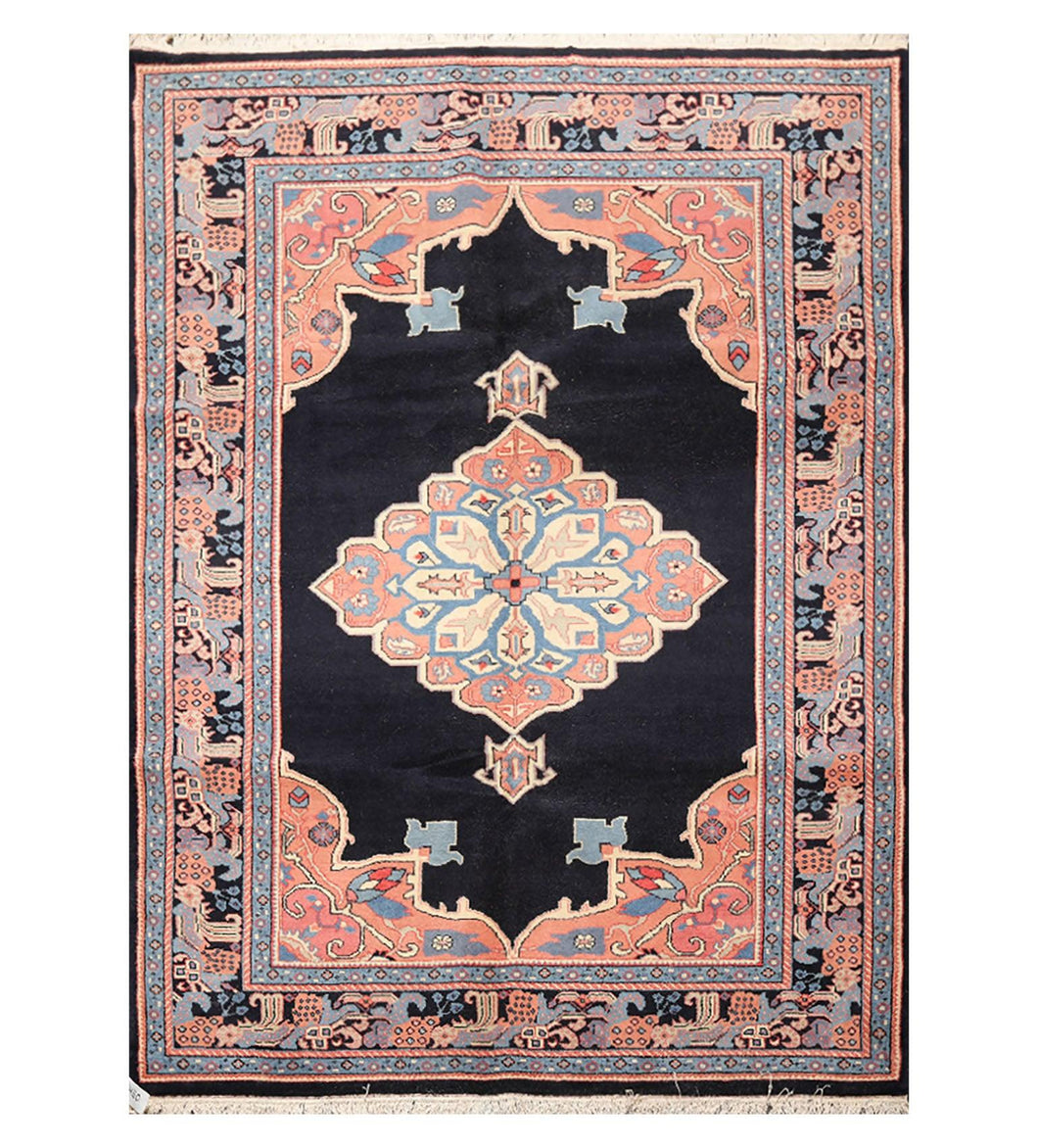 5' 11''x8' 10'' Midnight Blue
 Ivory Peach Color Hand Knotted Persian 100% Wool Traditional Oriental Rug