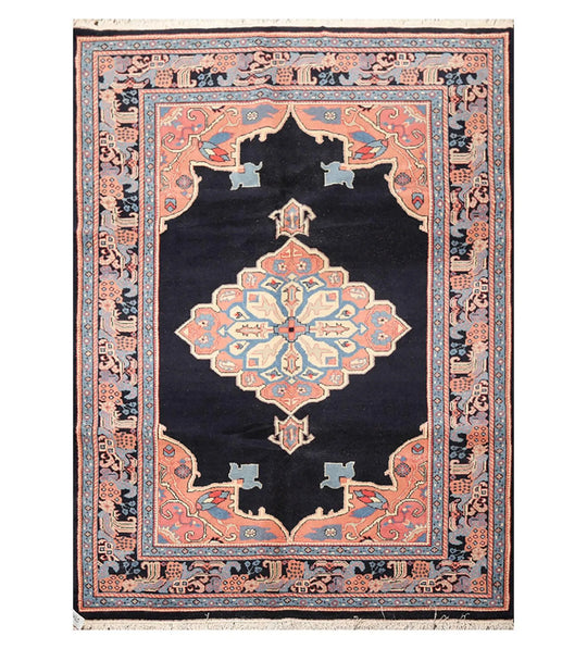 5'10'' x 8'10'' Hand Knotted 100% Wool Hamedaan Romanian Area Rug Midnight Blue
