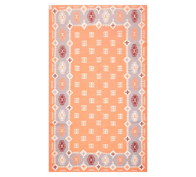 6'6'' x 10' Peach Hand Woven Rare Romanian Kilim Wool Southwestern Oriental Area Rug - Oriental Rug Of Houston