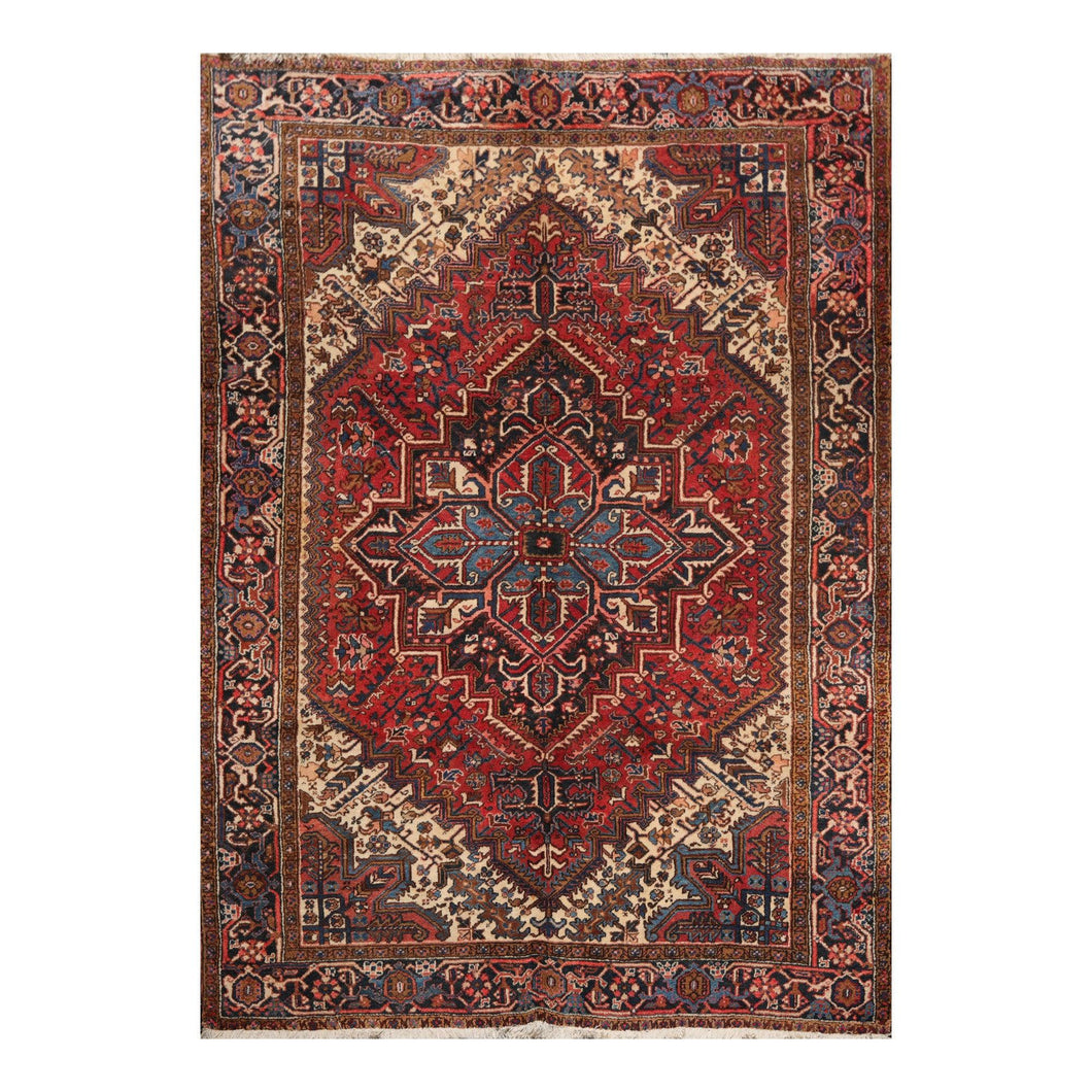 6' 10''x9' 4'' Rust Charcoal Ivory Color Hand Knotted Persian 100% Wool Traditional Oriental Rug