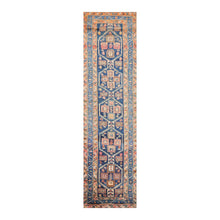 3' 6''x13' 7'' Blue Beige Coral Color Hand Knotted Persian 100% Wool Traditional Oriental Rug