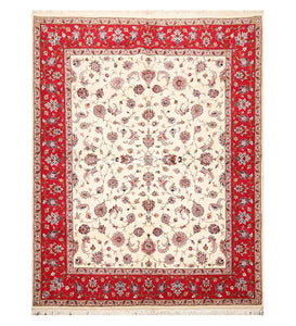 8' 2''x10' 4'' Ivory Red Rose Color Hand Knotted Persian 100% Wool Traditional Oriental Rug
