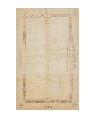 5' x 8' Hand Knotted Tibetan Wool Greek Key Modern Plus Pile Area Rug Ivory - Oriental Rug Of Houston