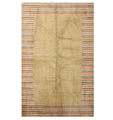 5'2'' x 8'2'' Hand Knotted Tibetan 100% Wool Stripes Oriental Area Rug Green - Oriental Rug Of Houston