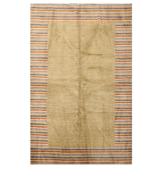 5'2'' x 8'2'' Hand Knotted Tibetan 100% Wool Stripes Oriental Area Rug Green