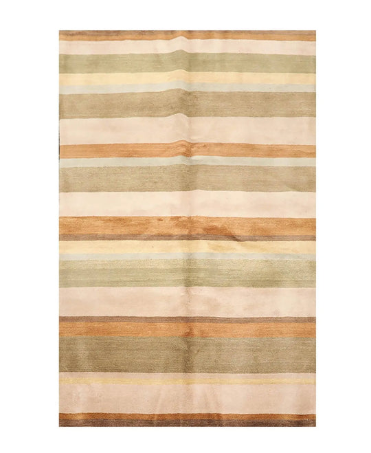 5'1'' x 8'2'' Hand Knotted Tibetan 100% Wool Stripes Oriental Area Rug Green