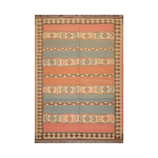 6' x 9' Hand Knotted 100% Wool Romanian Kilim Southwestern Area Rug Salmon