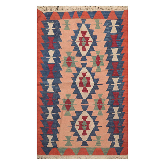 3'9" x 5'6" Hand Woven 100% Wool Southwestern Turkish Kilim Area Rug Rose