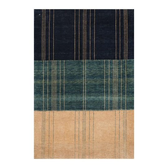 4'2" x 5'7" Hand Knotted 100% Wool Modern Peshawar Designer Oriental Area Rug Beige