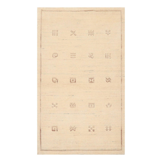 3'5" x 5'7" Hand Knotted 100% Wool Tibetan Gabbehh Oriental Area Rug Ivory