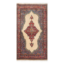 4' 4''x6' 5'' Ivory Coral Blue Color Hand Knotted Persian 100% Wool Traditional Oriental Rug
