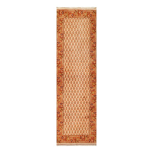2' 6''x7' 11'' Beige Burnt Orange Mustard Color Hand Knotted Persian 100% Wool Traditional Oriental Rug