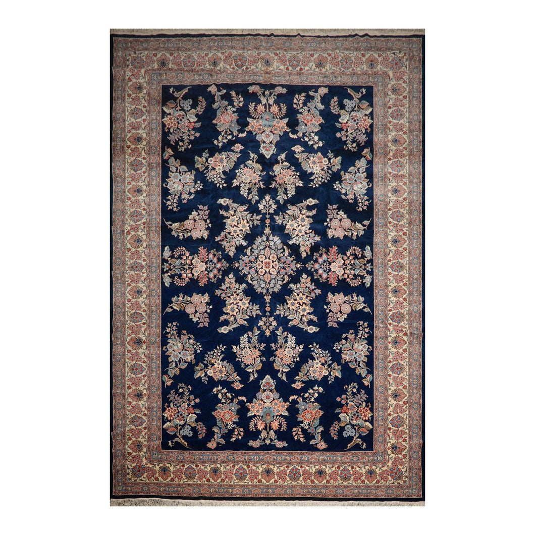 12' x17' 7'' Navy Cream Blue Color Hand Knotted Persian 100% Wool Traditional Oriental Rug