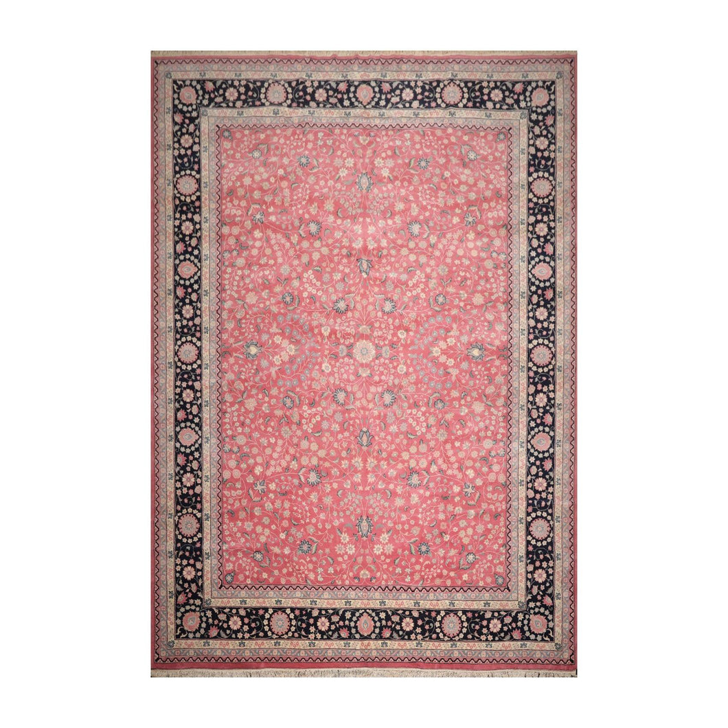 11' 7''x16' 3'' Pink Midnight Blue
 Slate Color Hand Knotted Persian 100% Wool Traditional Oriental Rug