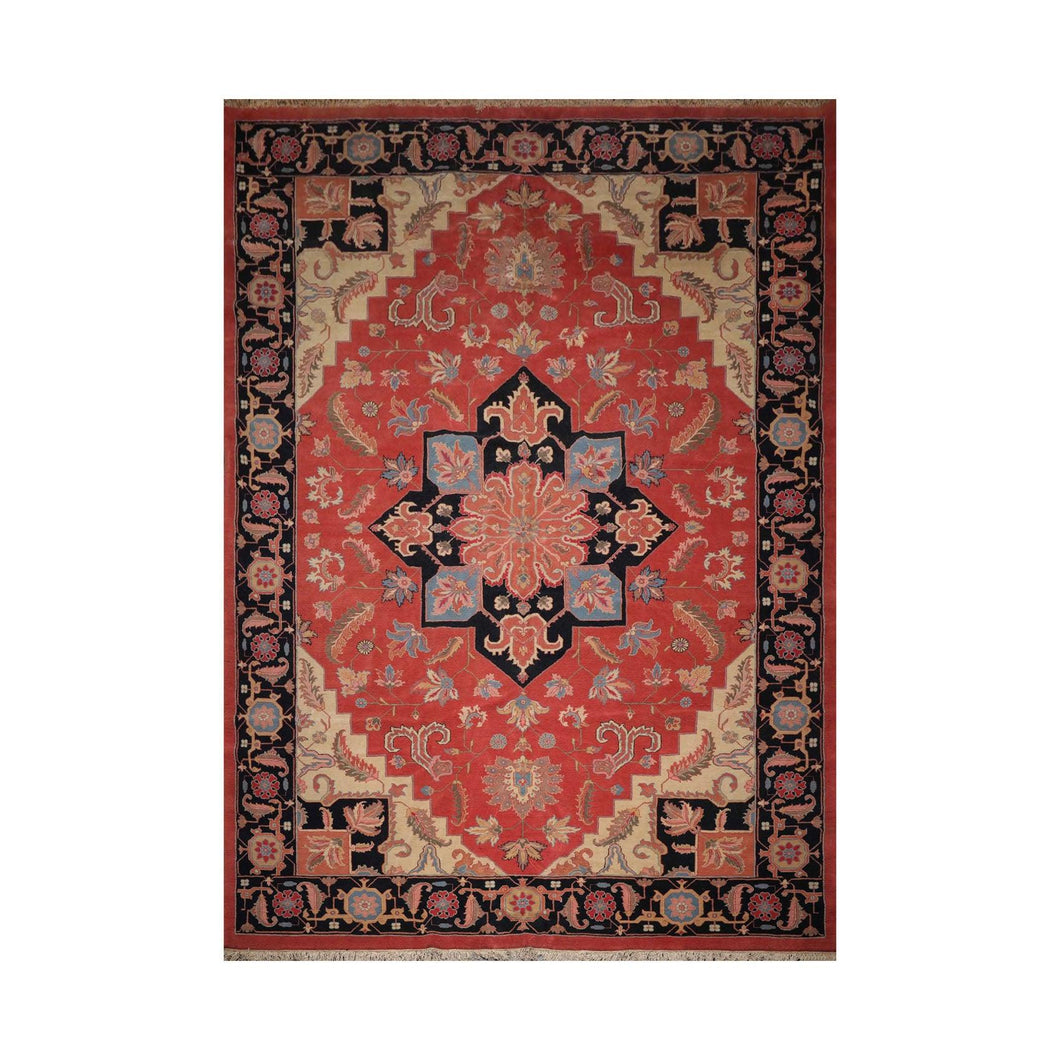 11' 11''x17' 10'' Coral Midnight Blue
 Peach Color Hand Knotted Persian 100% Wool Traditional Oriental Rug