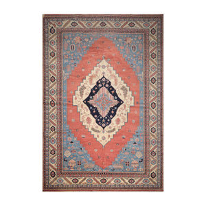 11' 10''x17' 5'' Peach Ivory Midnight Blue
 Color Hand Knotted Persian 100% Wool Traditional Oriental Rug