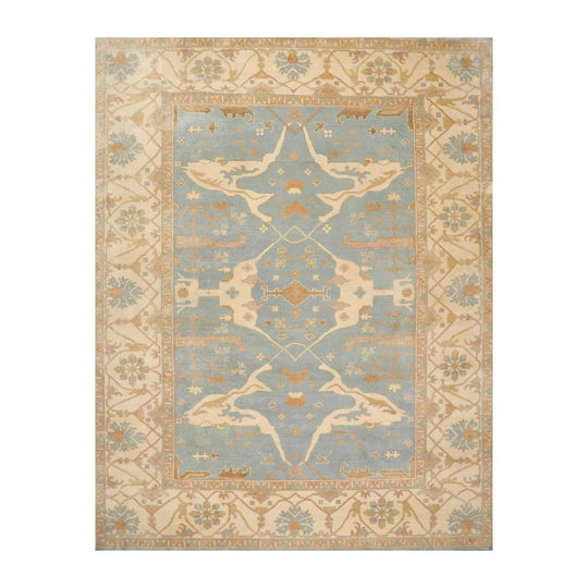 8'11''x 11'9'' Hand Knotted 100% Wool Oushak Traditional Muted Area Rug Blue
